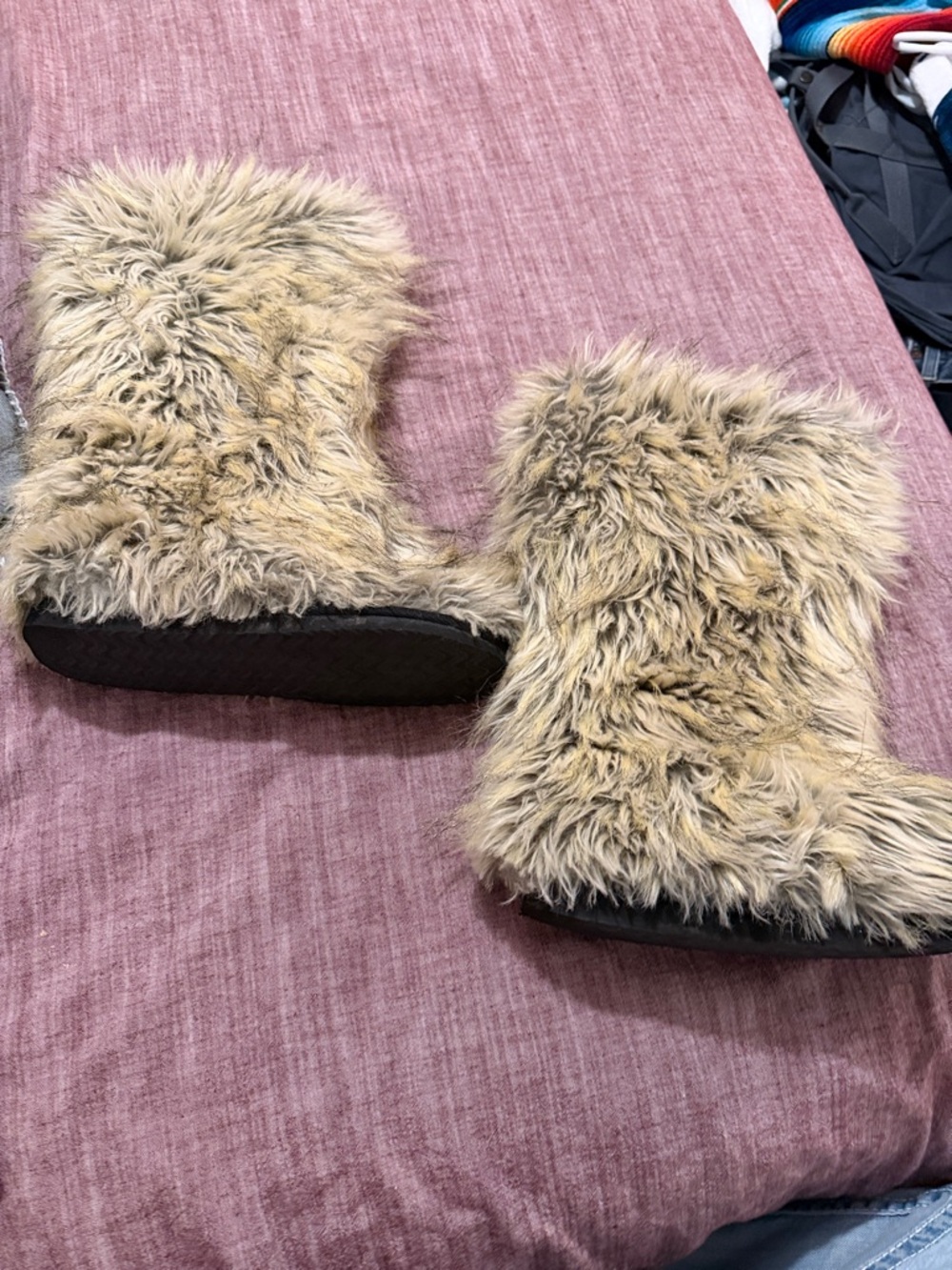 Faux Fur Winter Boots - Beige